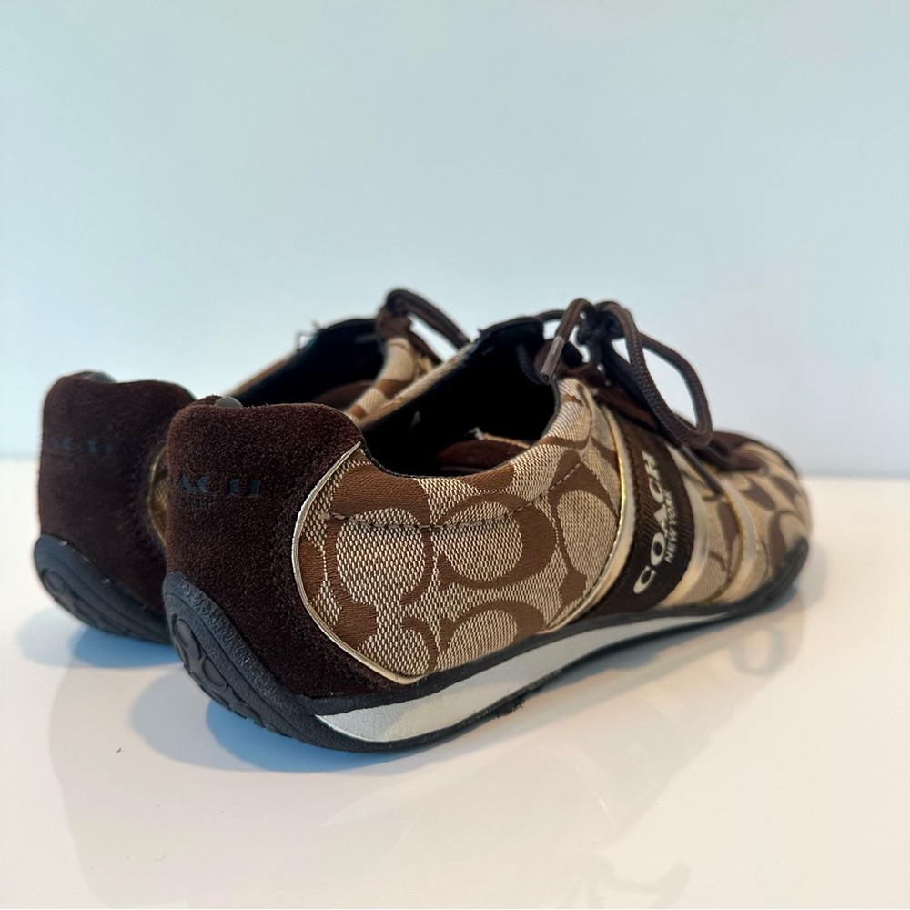 LIKE NEW Coach Women's Brown and Gold suede signature logo sneakers, Size 8 - Picture 5 of 12